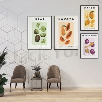 Kiwi Seina Art |Mango Seina Art |Kannatuslille Viljad| Papaiad Seina Art | Puu-Turu-Prints | Wall Art | Botaanika Prindi|Köök Plakat